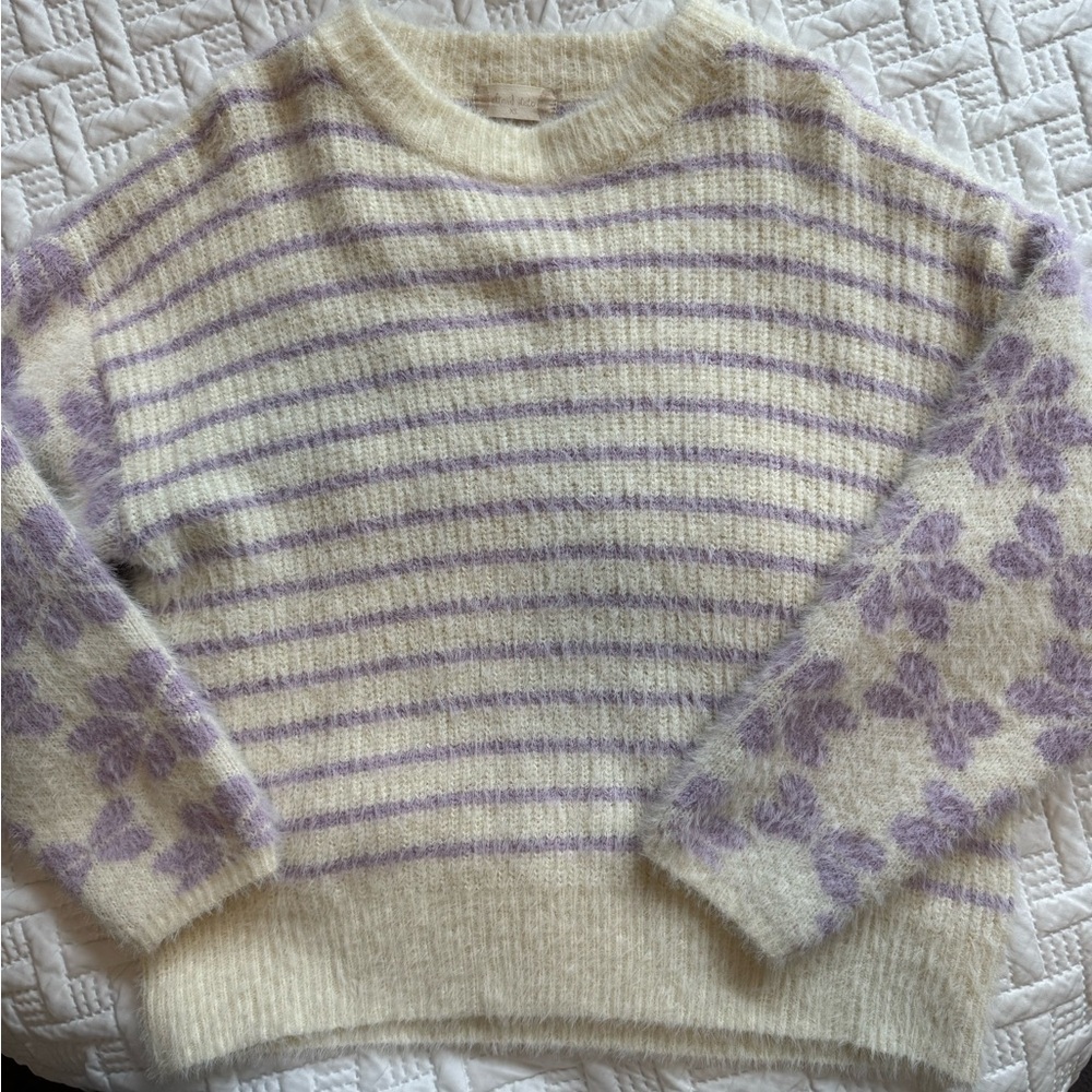 Striped Purple and Cream Sweater - Picture 2 of 3